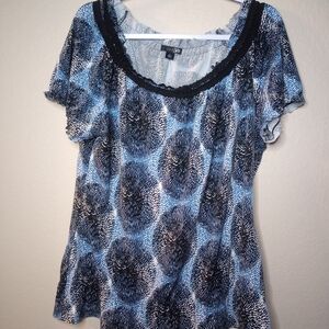 East 5th Black and Blue Patterned Blouse